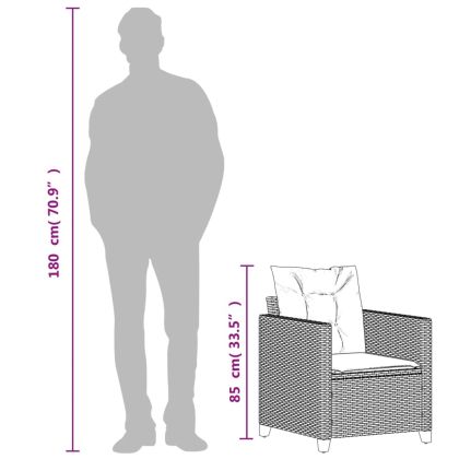 Градински стол с възглавници черен полиратан