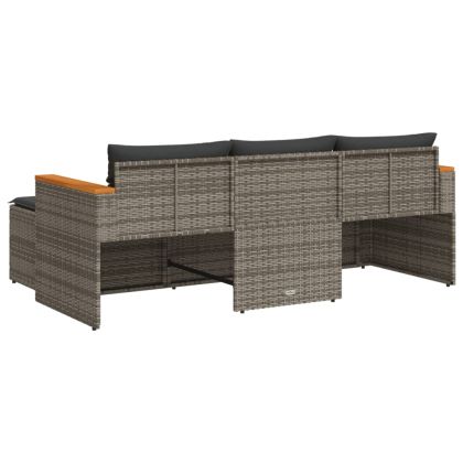 Градински комплект с възглавници, 3 части, сив, полиратан