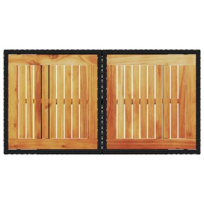 Градинска маса, черна, 100x55x73 см, полиратан и акациево дърво