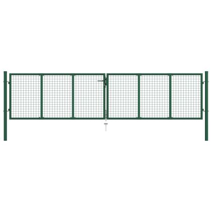 Мрежеста градинска порта, стомана, 390x75 см, зелена