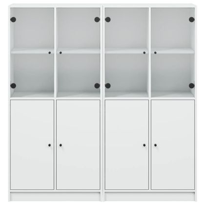 Библиотека с врати бяла 136x37x142 см инженерно дърво