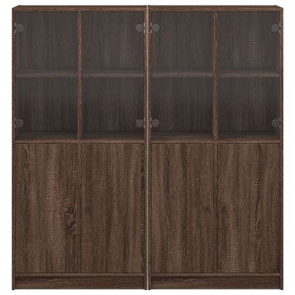 Библиотека с врати кафяв дъб 136x37x142 см инженерно дърво