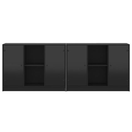 Библиотека с врати черна 204x37x75 см инженерно дърво