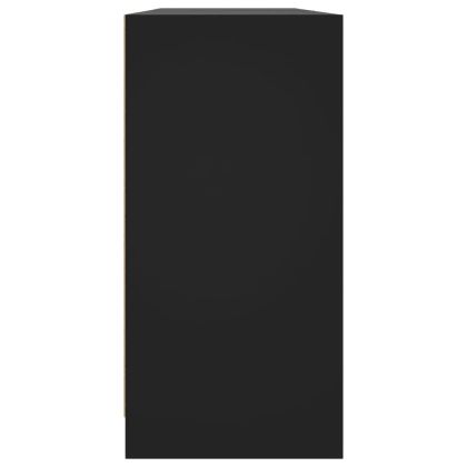 Библиотека с врати черна 204x37x75 см инженерно дърво