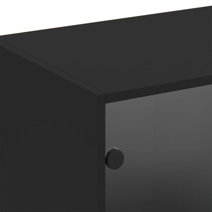 Библиотека с врати черна 204x37x75 см инженерно дърво