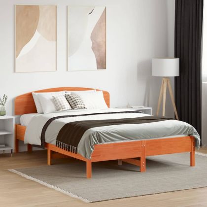 Горна табла за легло, восъчнокафява, 135 см, масивно дърво бор