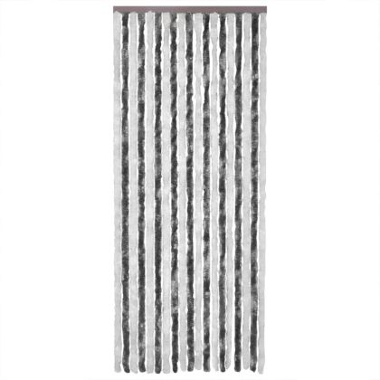 Ресни за врата против мухи, сиво и бяло, 100x230 см, шенил