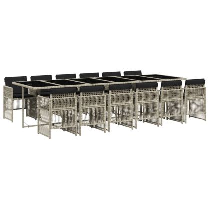 Градински комплект от 13части с възглавници светлосив полиратан