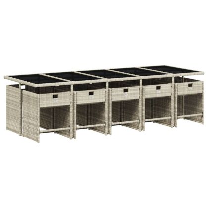 Градински комплект с възглавници 11 части, светлосив полиратан