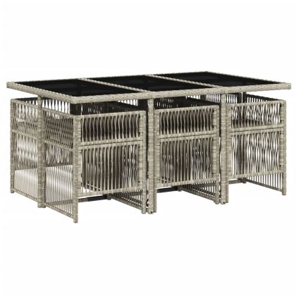 Градински комплект 7 части с възглавници светлосив полиратан