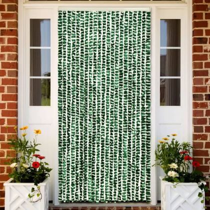 Ресни за врата против мухи, зелено и бяло, 100x200 см, шенил