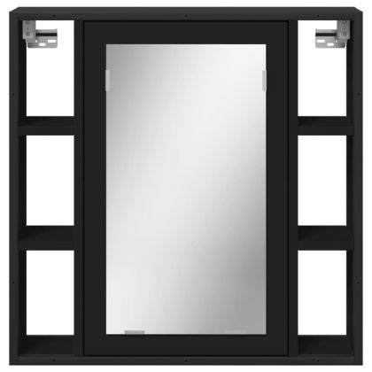 Шкаф за баня с огледало, черен, 60x16x60 см, инженерно дърво