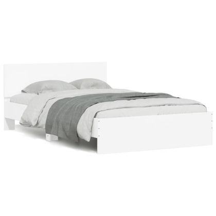Рамка за легло с горна табла и LED, бяла, 135x190 см