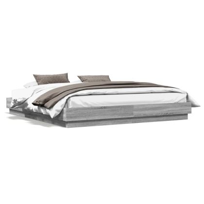 Рамка за легло с LED осветление, сив сонома, 200x200 см