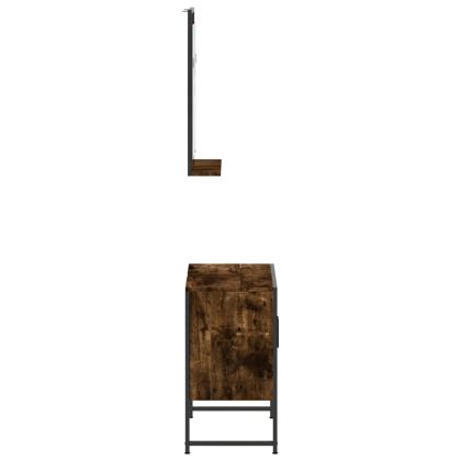 Комплект шкаф за баня от 2 части, опушен дъб, инженерно дърво