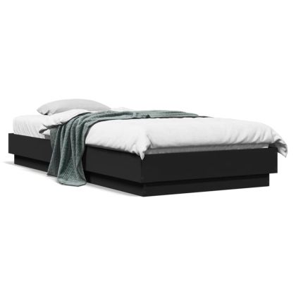Рамка за легло с LED осветление, черна, 90x200 см