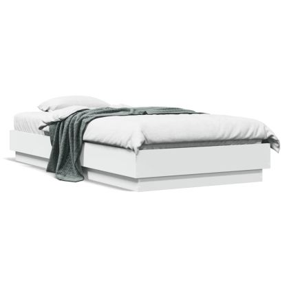 Рамка за легло с LED осветление, бяла, 75x190 см