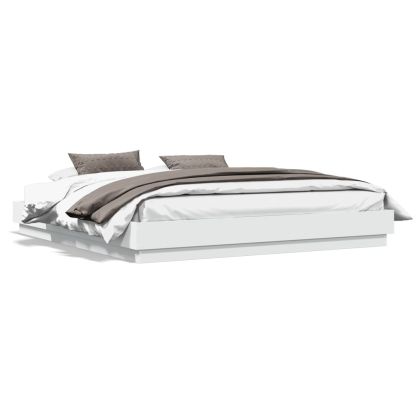 Рамка за легло с LED осветление, бяла, 180x200 см