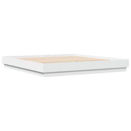 Рамка за легло с LED осветление, бяла, 180x200 см