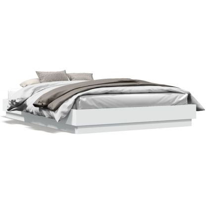 Рамка за легло с LED осветление, бяла, 160x200 см