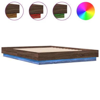 Рамка за легло с LED осветление, кафяв дъб, 160x200 см