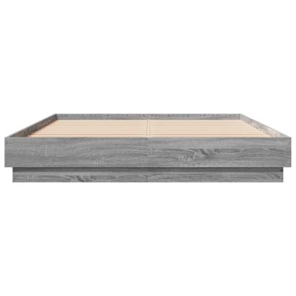 Рамка за легло с LED осветление, сив сонома, 140x200 см