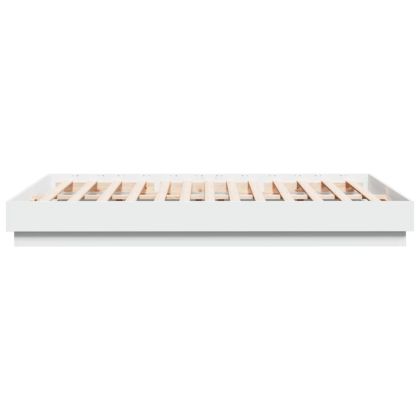 Рамка за легло с LED осветление, бяла, текстил, 140x200 см