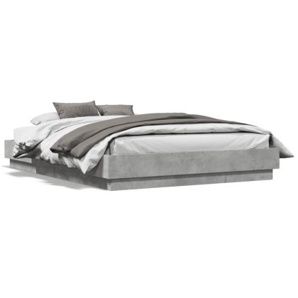 Рамка за легло с LED осветление, бетонно сива, 135x190 см