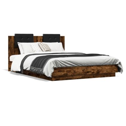 Рамка за легло с табла и LED осветление, опушен дъб, 120x200 см