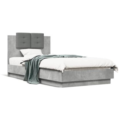 Рамка за легло с табла, бетонно сива, 75x190 см инженерно дърво