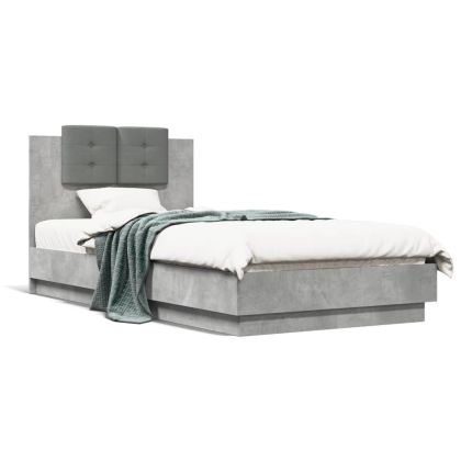 Рамка за легло с табла, бетонно сива, 90x190 см инженерно дърво