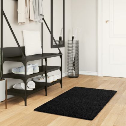 Шаги килим с дълъг косъм "PAMPLONA" модерен черен 60x110 см