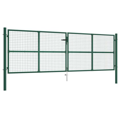 Мрежеста градинска порта, стомана, 390x125 см, зелена