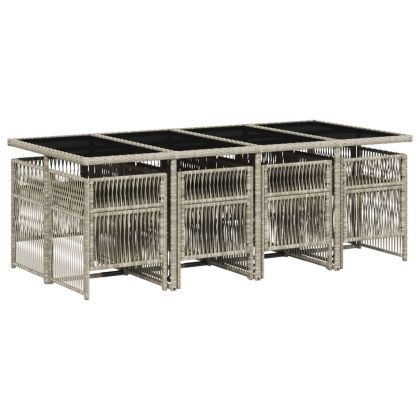 Градински трапезен комплект 9 части с възглавници светлосив