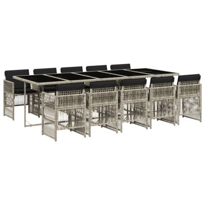 Градински комплект с възглавници 11 части, светлосив полиратан