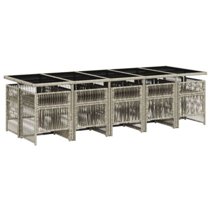 Градински комплект с възглавници 11 части, светлосив полиратан