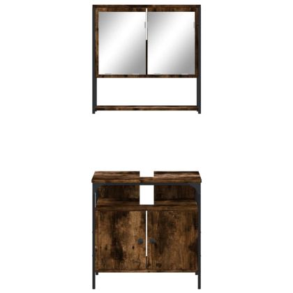 Комплект мебели за баня от 2 части, опушен дъб, инженерно дърво