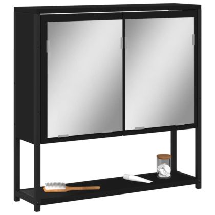 Шкаф за баня с огледало, черен, 60x16x60 см, ПДЧ