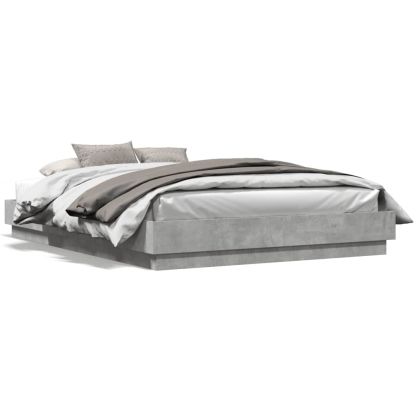 Рамка за легло с LED осветление, бетонно сива, 160x200 см
