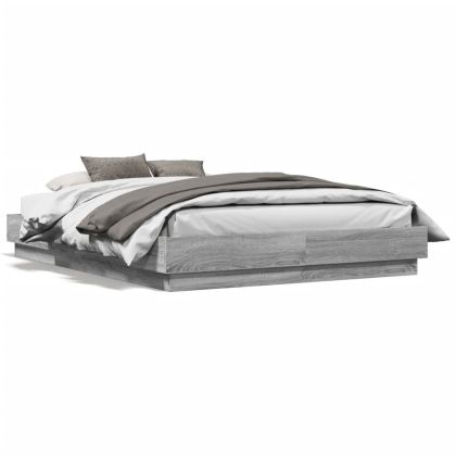Рамка за легло с LED осветление, сив сонома, 135x190 см