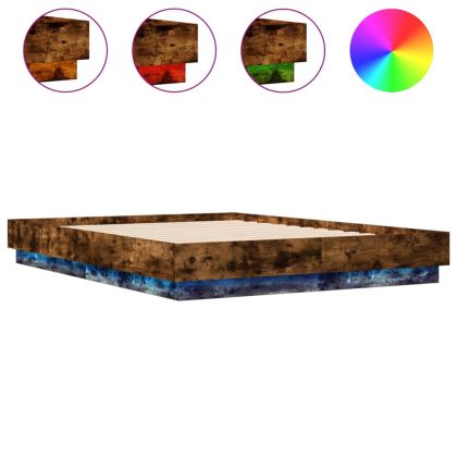 Рамка за легло с LED осветление, опушен дъб, 120x190 см