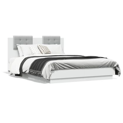 Рамка за легло с табла и LED осветление, бяла, 135x190 см