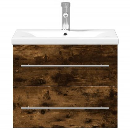 Шкаф за мивка за баня с вградена мивка, опушен дъб