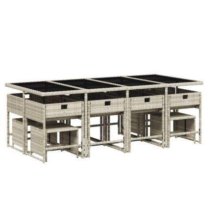 Градински комплект от 13части с възглавници светлосив полиратан