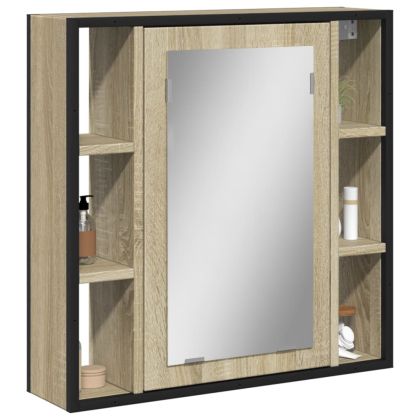 Шкаф за баня с огледало, дъб сонома, 60x16x60 см, ПДЧ