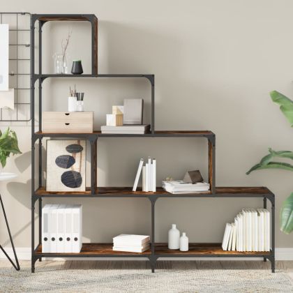 Библиотека 4 стъпала опушен дъб 139x33,5x149 см инженерно дърво