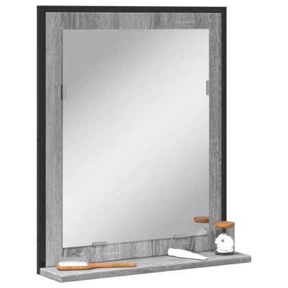 Огледало за баня с рафт сив сонома 50x12x60 см инженерно дърво