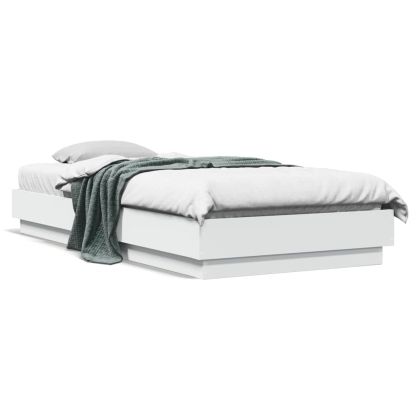 Рамка за легло с LED осветление, бяла, 90x200 см
