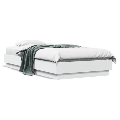 Рамка за легло с LED осветление, бяла, 90x190 см