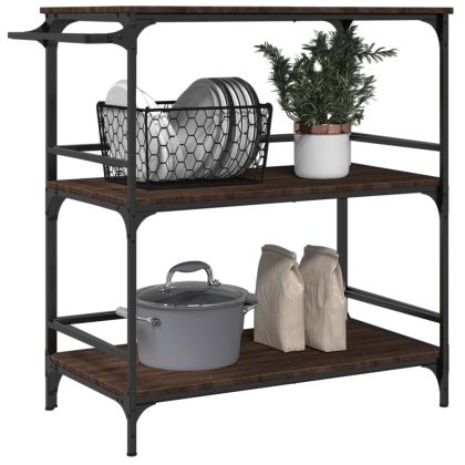 Кухненска количка, кафяв дъб, 100,5x50x105 см, инженерно дърво